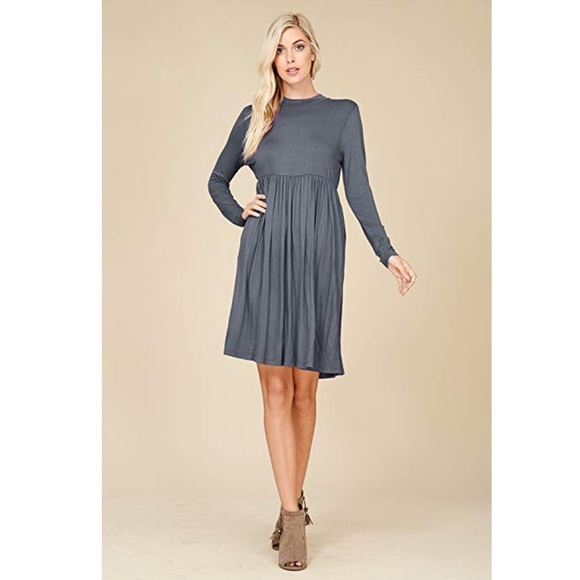 PATRICIA BABY DOLL SWING DRESS LONG SLEEVE POCKETS - Picture 3 of 4